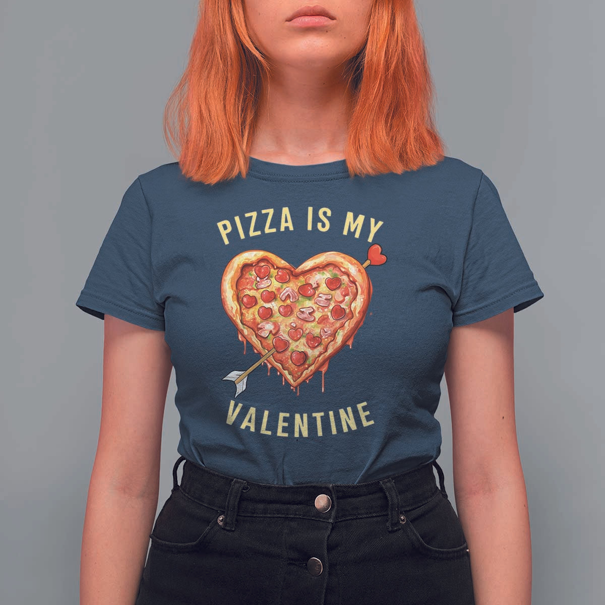 Funny Pizza Is My Valentine T Shirt For Women Valentine's Day Heart Pepperoni Slice