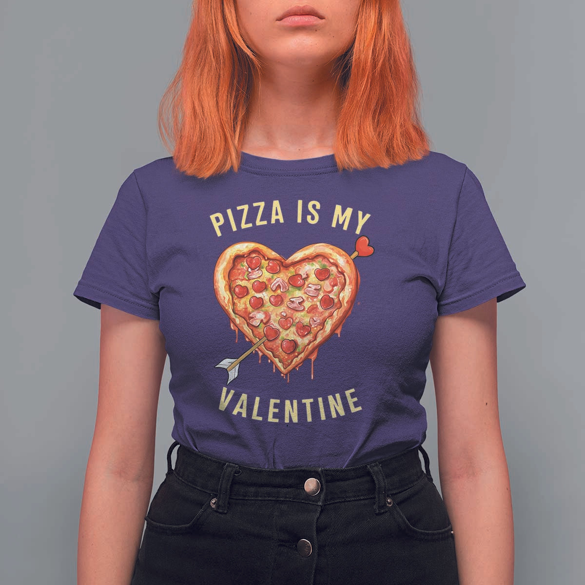 Funny Pizza Is My Valentine T Shirt For Women Valentine's Day Heart Pepperoni Slice