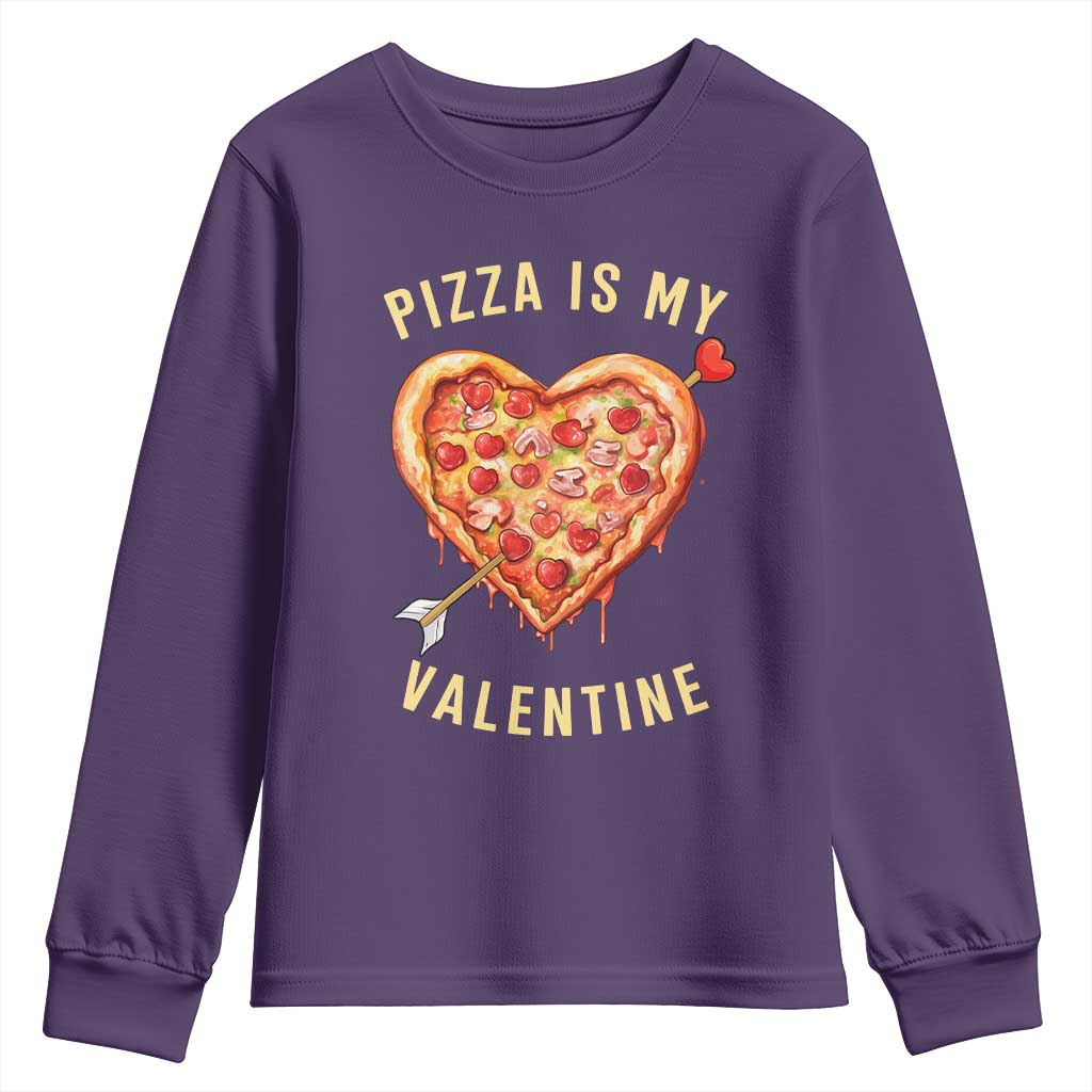 Funny Pizza Is My Valentine Youth Sweatshirt Valentine's Day Heart Pepperoni Slice