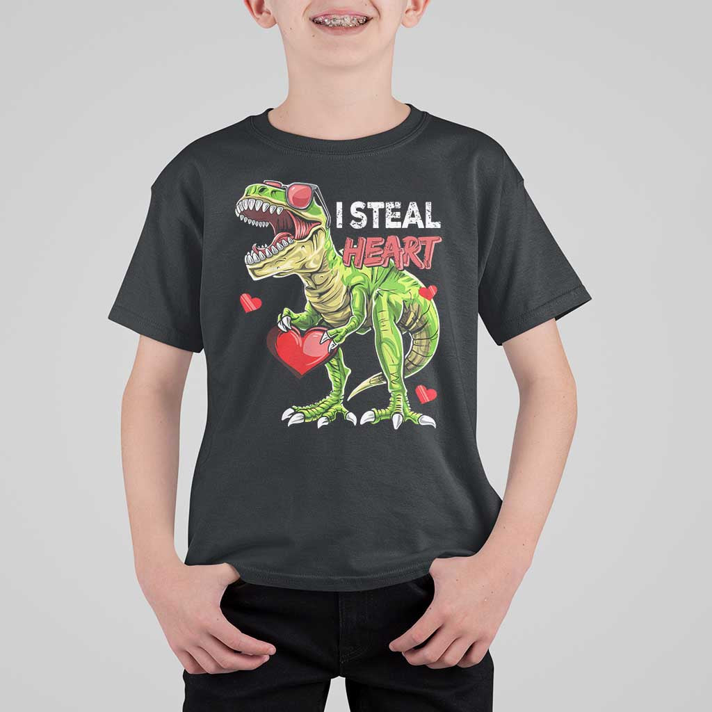 Funny Dinosaur Valentine's Day I Steal Heart T Shirt For Kid