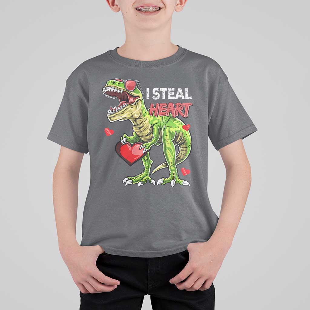 Funny Dinosaur Valentine's Day I Steal Heart T Shirt For Kid