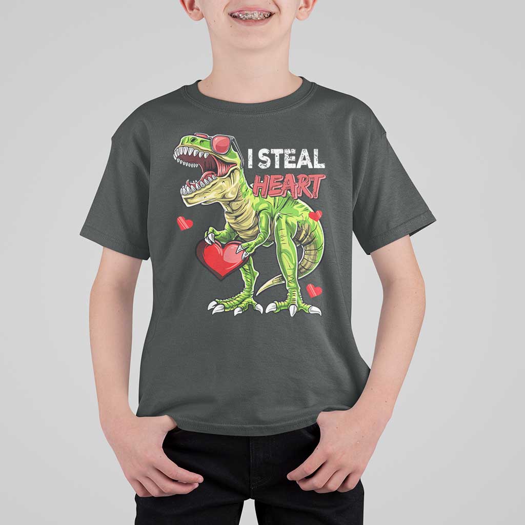 Funny Dinosaur Valentine's Day I Steal Heart T Shirt For Kid
