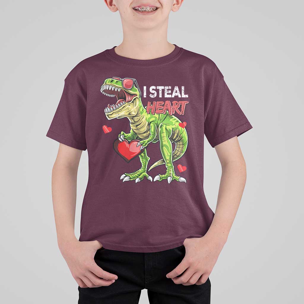 Funny Dinosaur Valentine's Day I Steal Heart T Shirt For Kid