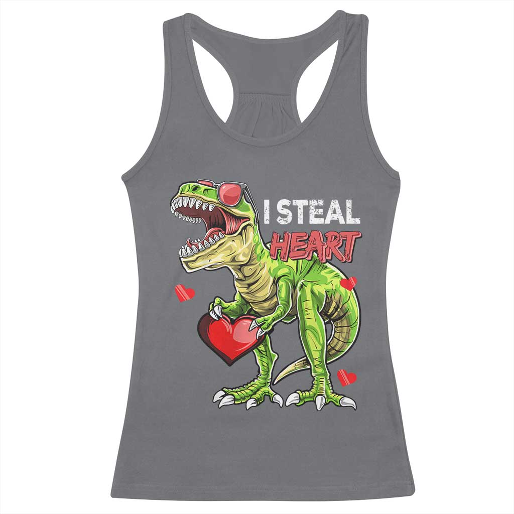 Funny Dinosaur Valentine's Day I Steal Heart Racerback Tank Top