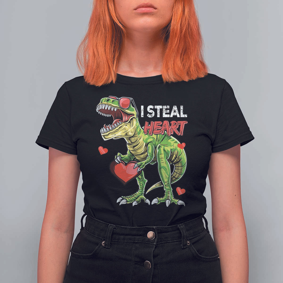 Funny Dinosaur Valentine's Day I Steal Heart T Shirt For Women