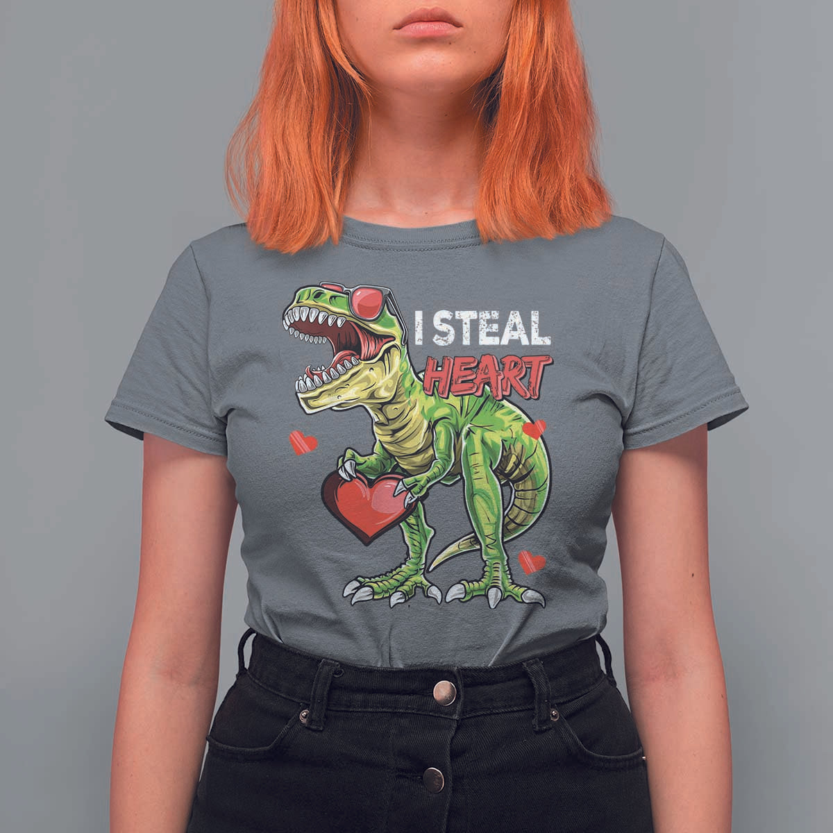 Funny Dinosaur Valentine's Day I Steal Heart T Shirt For Women