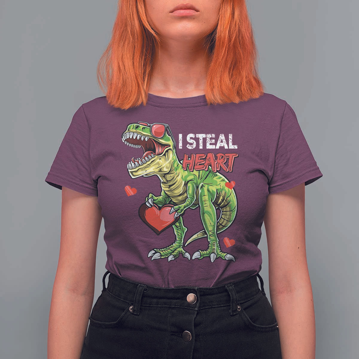 Funny Dinosaur Valentine's Day I Steal Heart T Shirt For Women