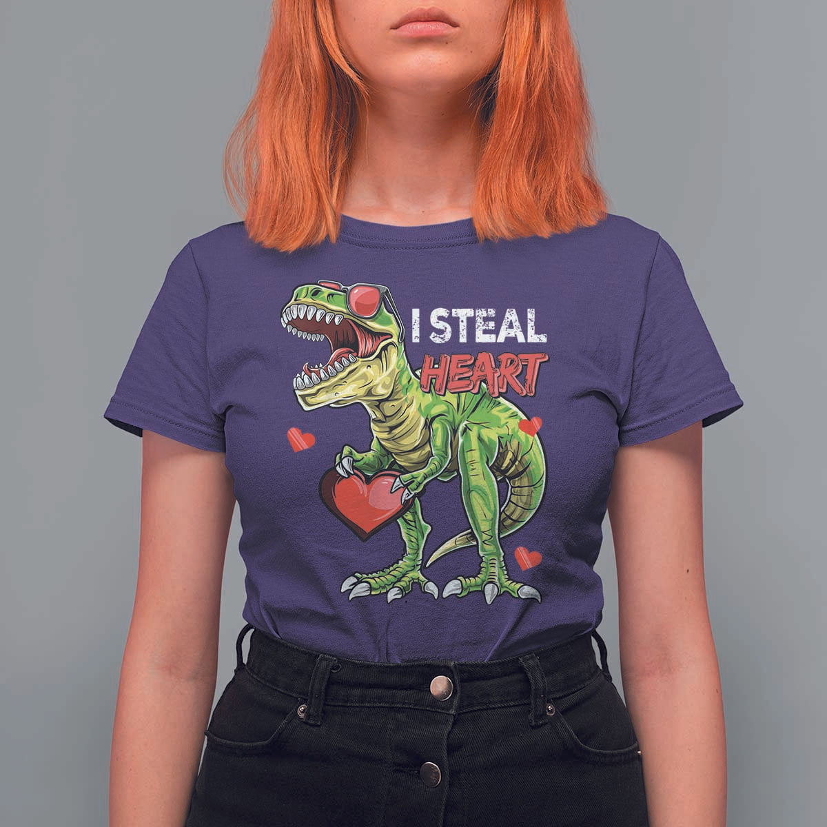 Funny Dinosaur Valentine's Day I Steal Heart T Shirt For Women