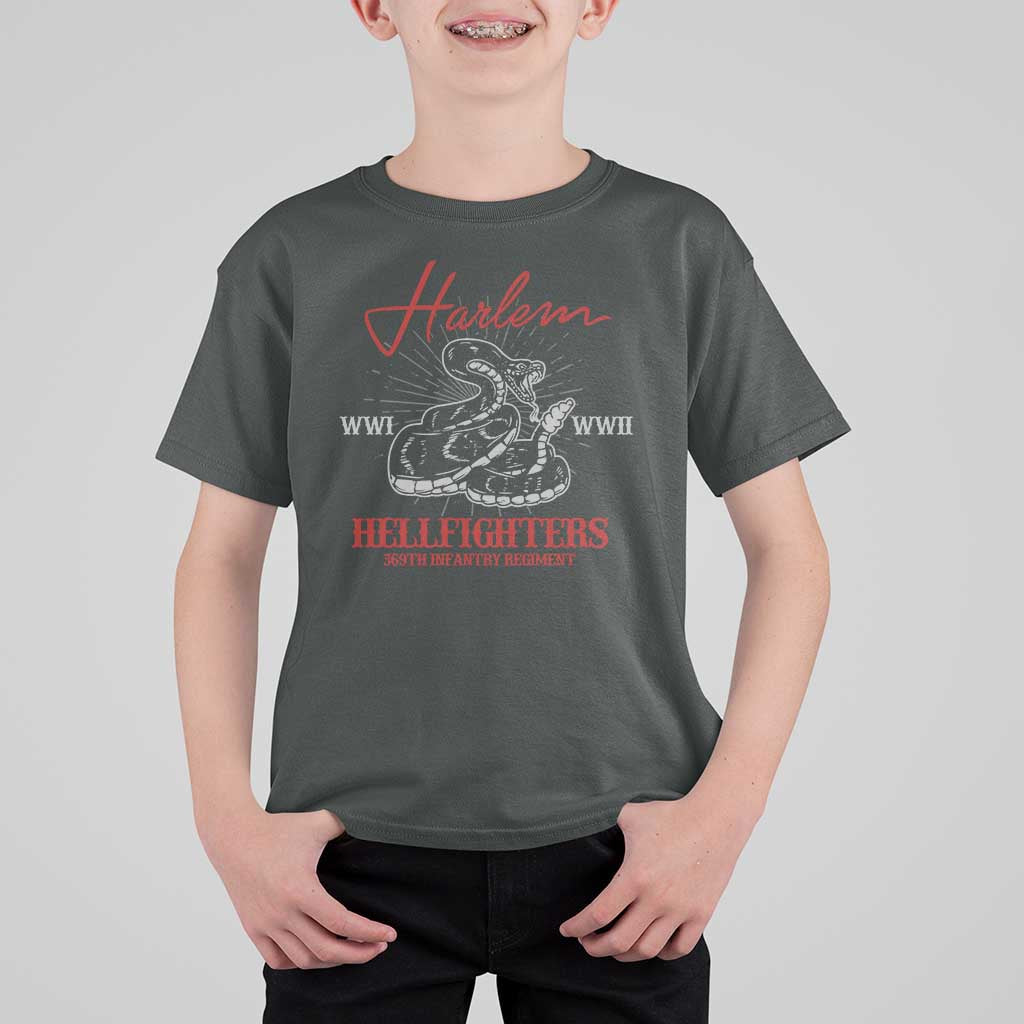 Harlem Hellfighters T Shirt For Kid 369th Infantry Regiment Black Snake Black History Month