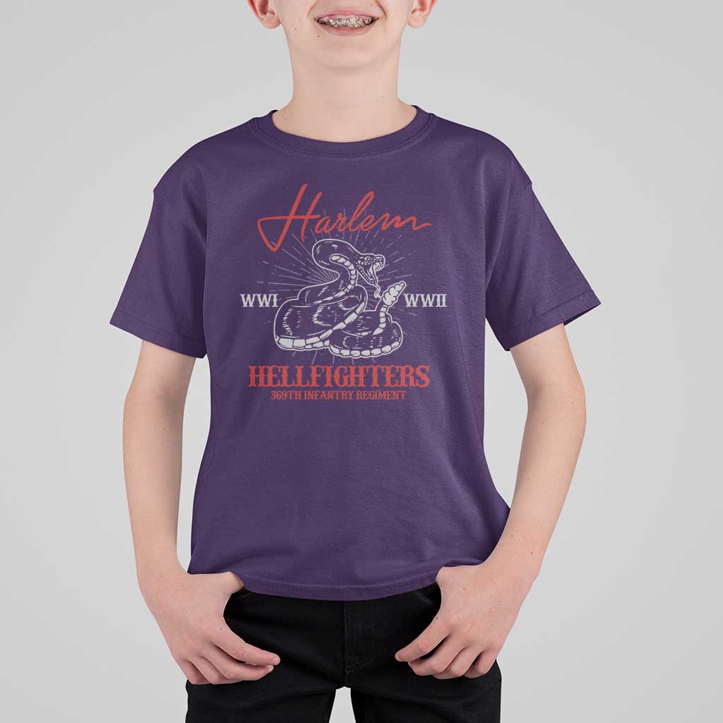 Harlem Hellfighters T Shirt For Kid 369th Infantry Regiment Black Snake Black History Month