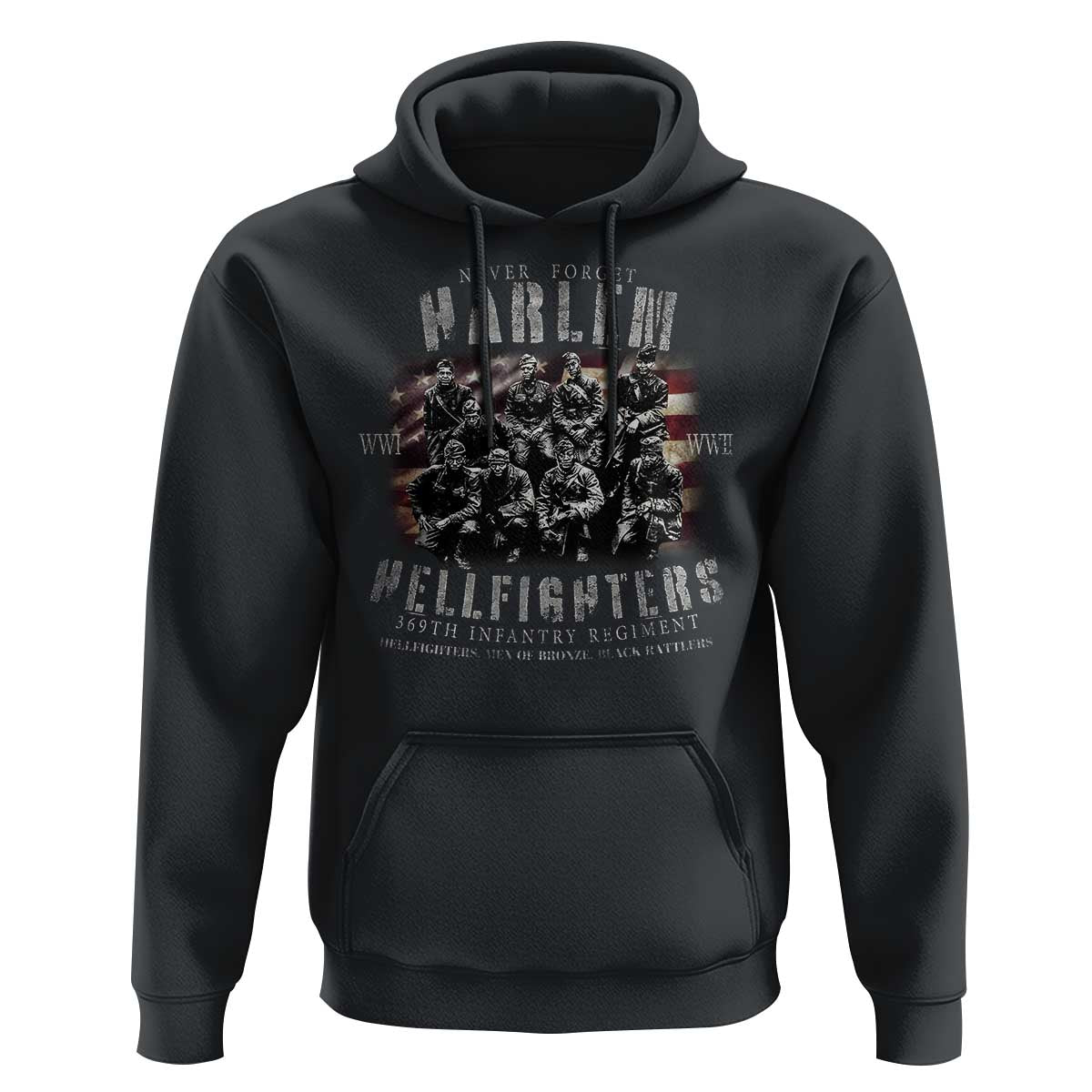 Never Forget Harlem Hellfighters Hoodie Vintage American Flag
