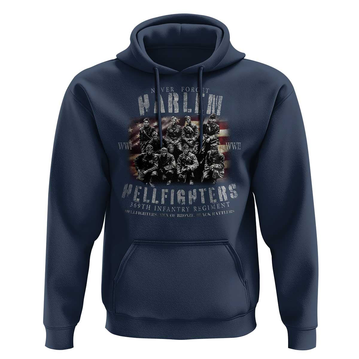 Never Forget Harlem Hellfighters Hoodie Vintage American Flag