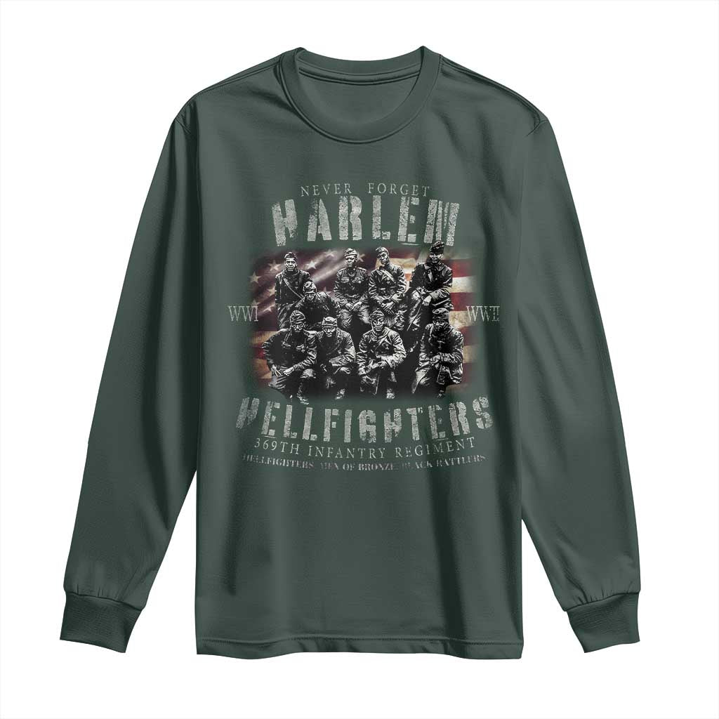 Never Forget Harlem Hellfighters Long Sleeve Shirt Vintage American Flag
