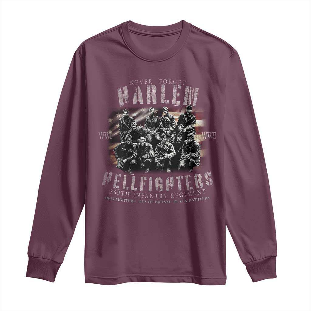 Never Forget Harlem Hellfighters Long Sleeve Shirt Vintage American Flag