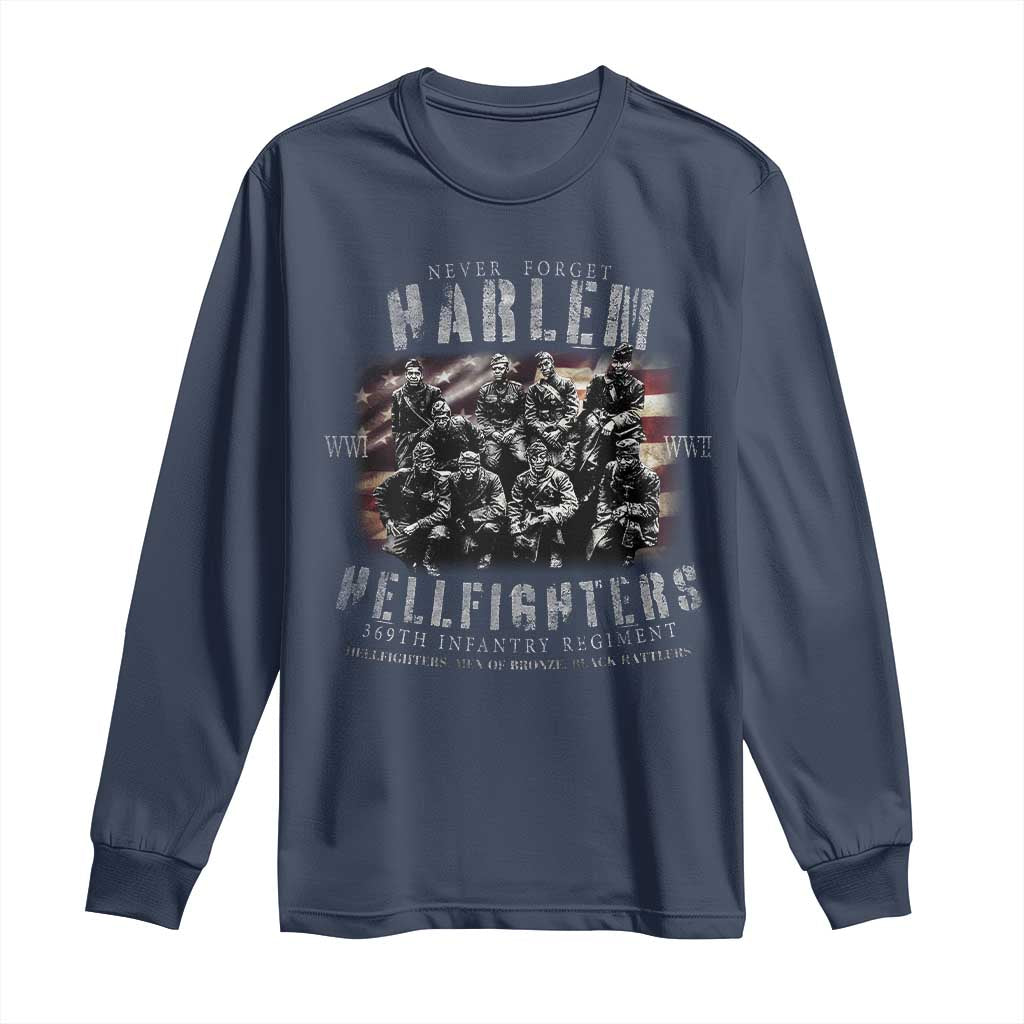 Never Forget Harlem Hellfighters Long Sleeve Shirt Vintage American Flag