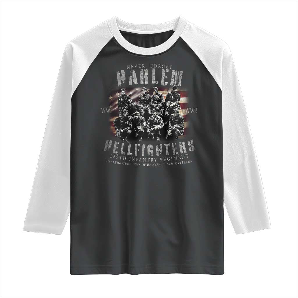 Never Forget Harlem Hellfighters Raglan Shirt Vintage American Flag