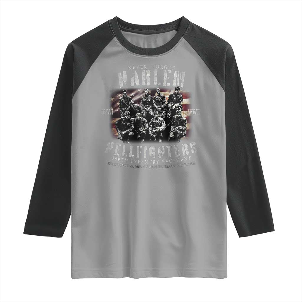 Never Forget Harlem Hellfighters Raglan Shirt Vintage American Flag