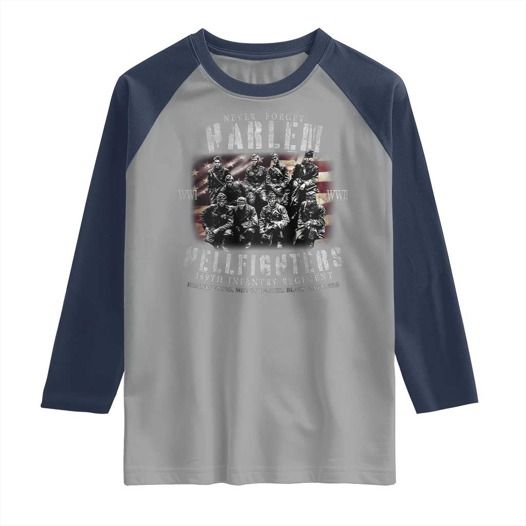 Never Forget Harlem Hellfighters Raglan Shirt Vintage American Flag