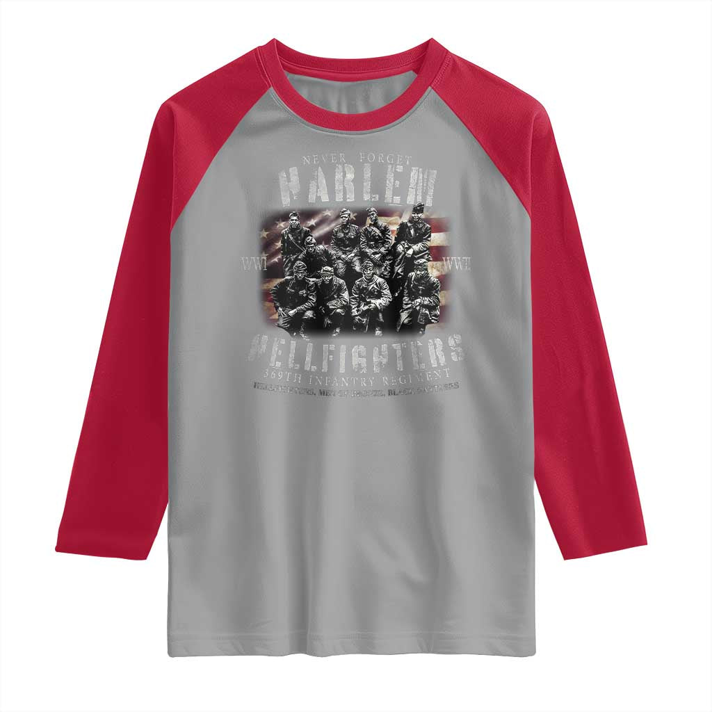 Never Forget Harlem Hellfighters Raglan Shirt Vintage American Flag