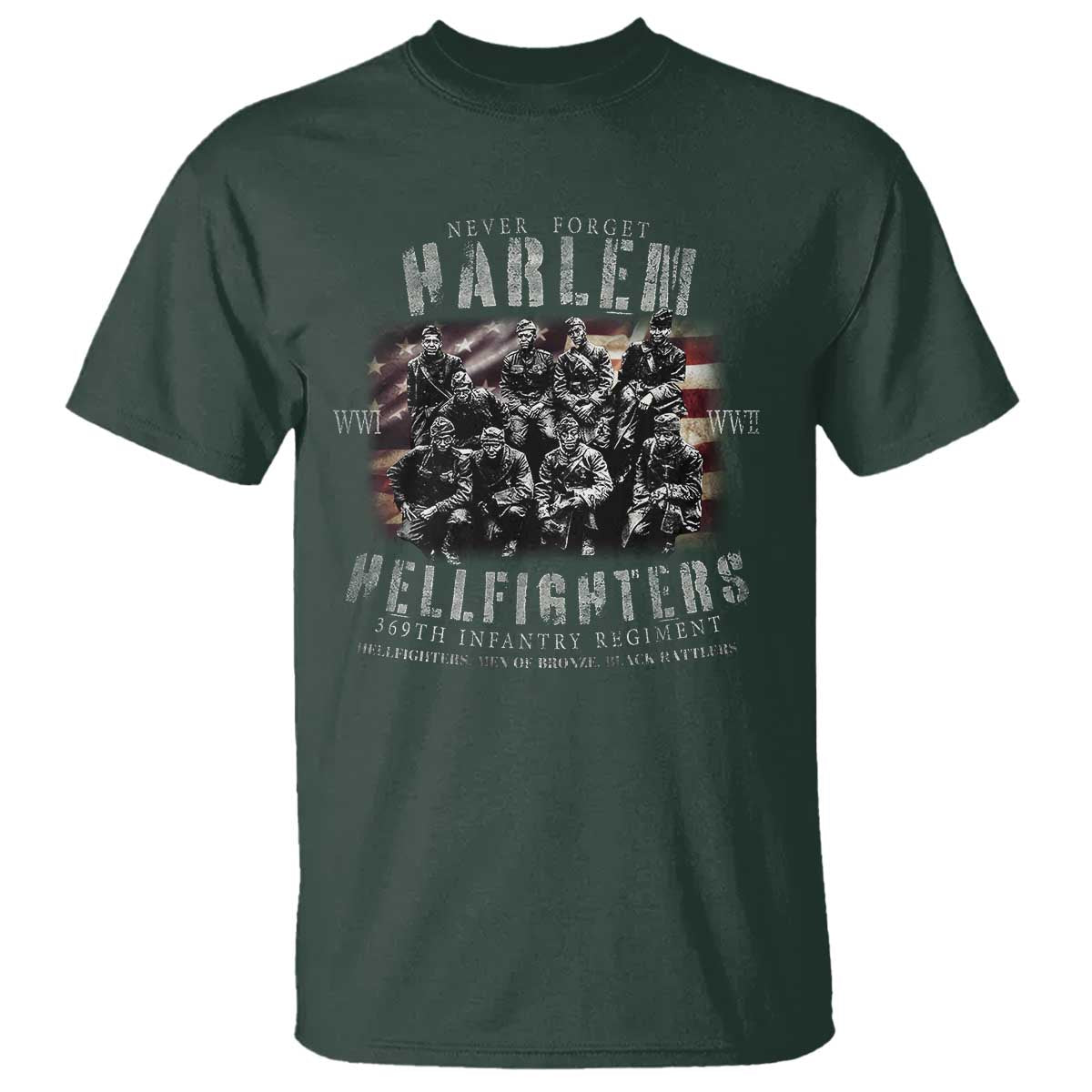Never Forget Harlem Hellfighters T Shirt Vintage American Flag