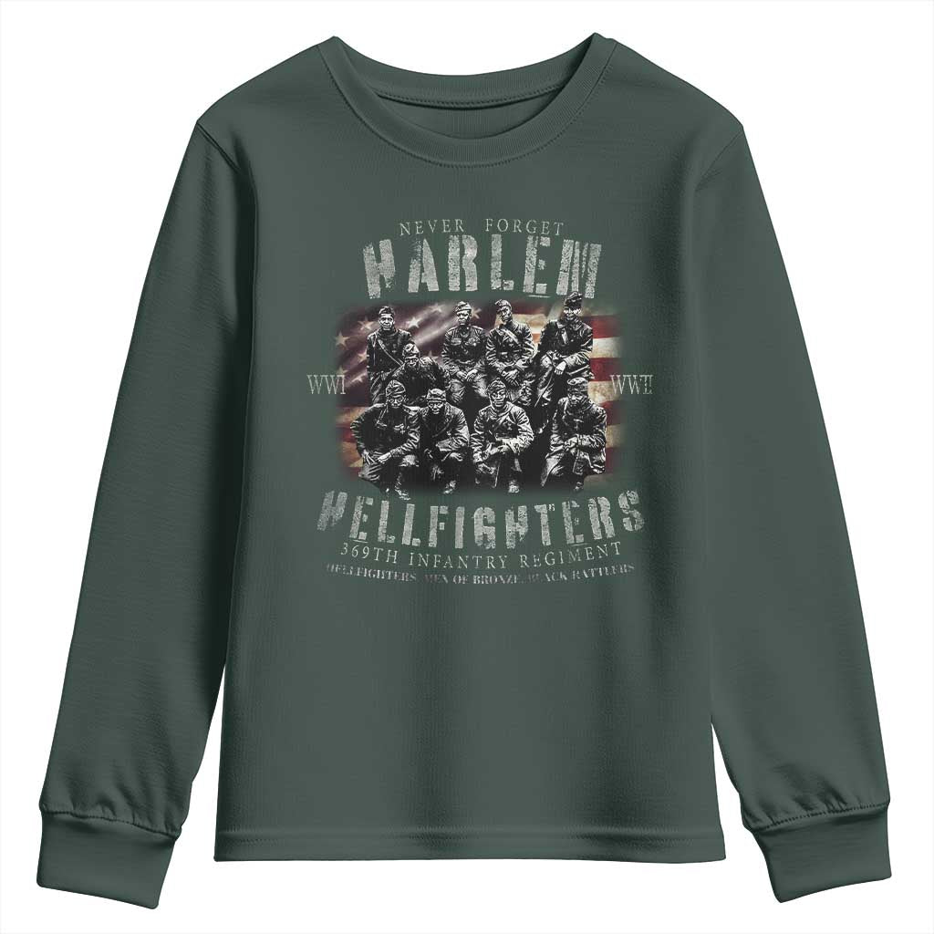 Never Forget Harlem Hellfighters Youth Sweatshirt Vintage American Flag