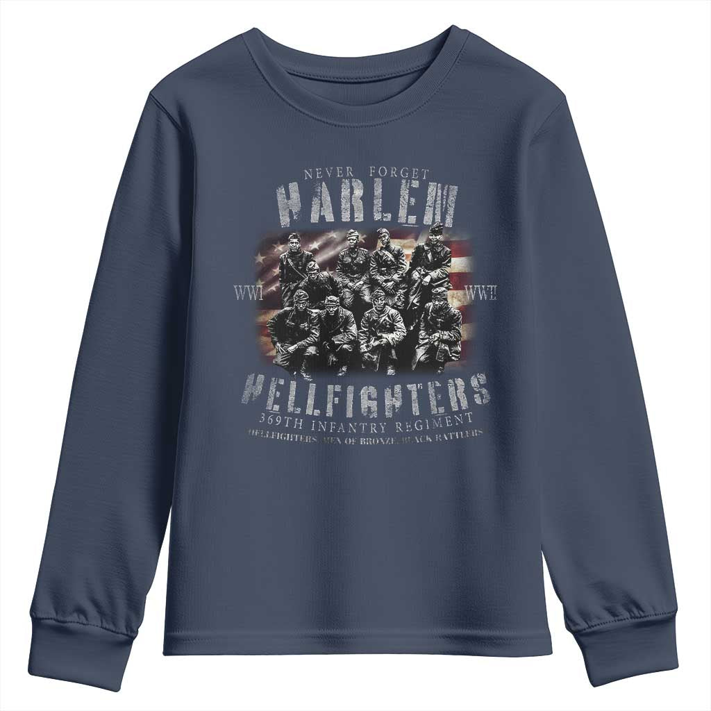 Never Forget Harlem Hellfighters Youth Sweatshirt Vintage American Flag