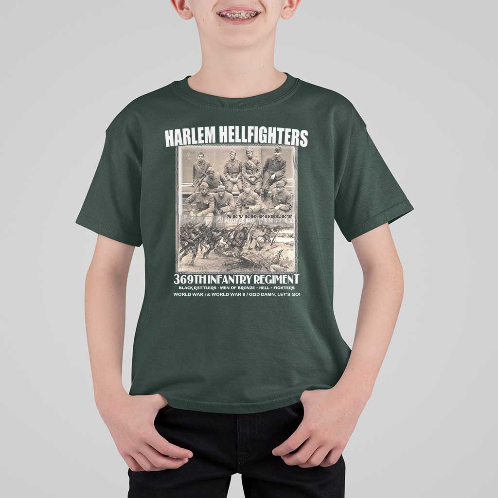 Never Forget Harlem Hellfighters T Shirt For Kid 369TH Infantry Regiment Black God Damn Let's Go