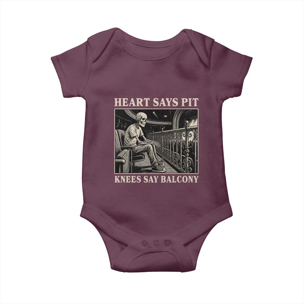 Heart Says Pit Knees Say Balcony Baby Onesie Funny Concert Quote - Wonder Print Shop