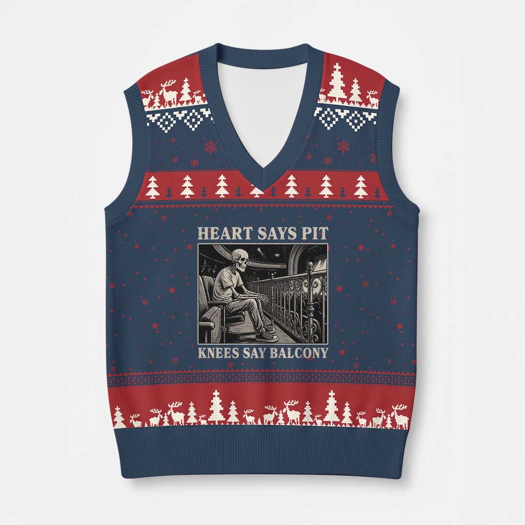 Heart Says Pit Knees Say Balcony V-Neck Knit Sweater Vest Funny Concert Quote - Wonder Print Shop