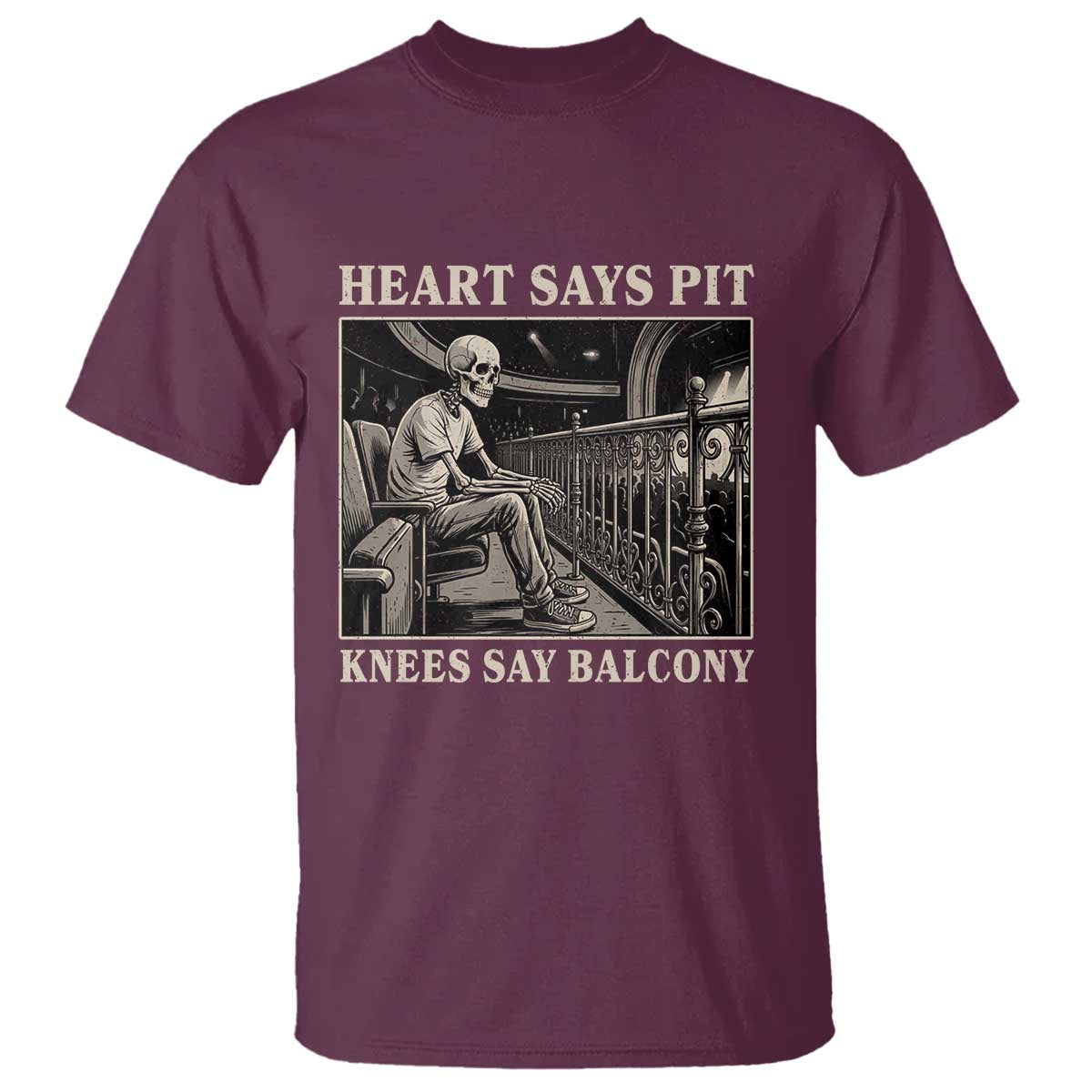 Heart Says Pit Knees Say Balcony T Shirt Funny Concert Quote - Wonder Print Shop