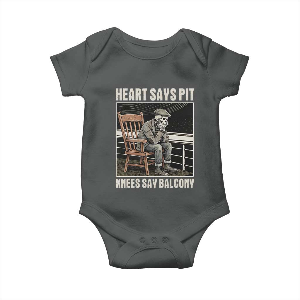 Funny Heart Says Pit Knees Say Balcony Baby Onesie Old Skeleton - Wonder Print Shop