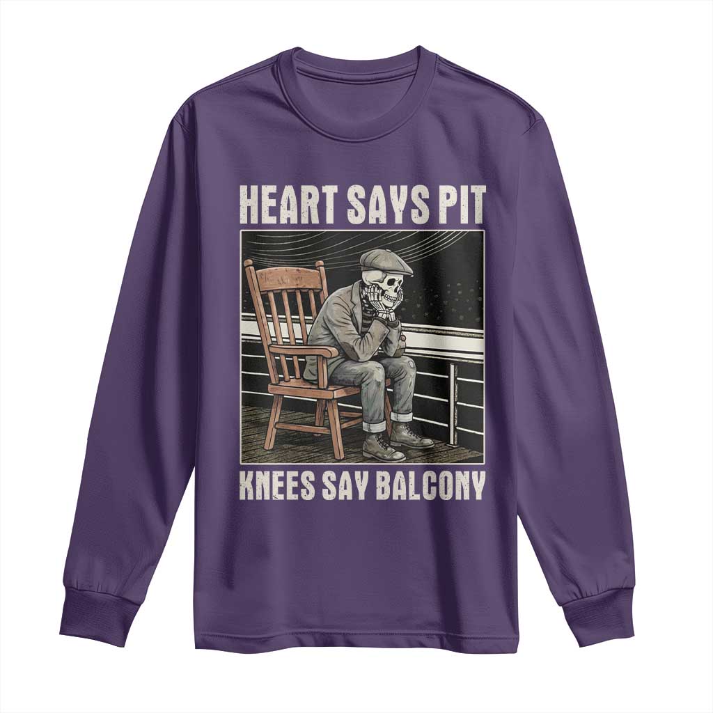 Funny Heart Says Pit Knees Say Balcony Long Sleeve Shirt Old Skeleton - Wonder Print Shop