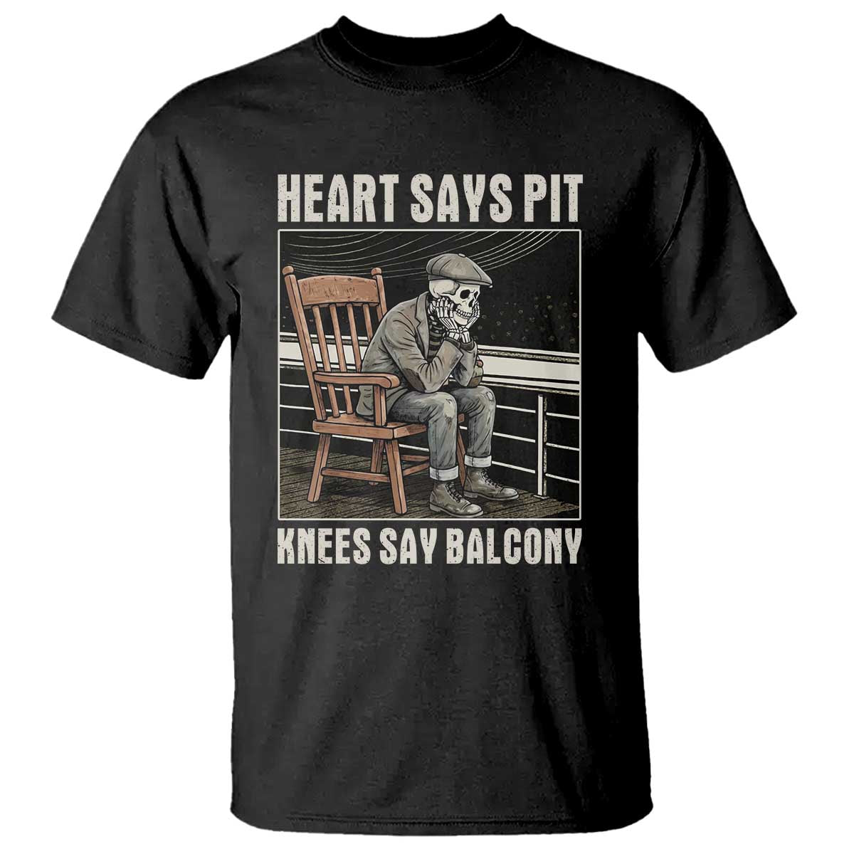 Funny Heart Says Pit Knees Say Balcony T Shirt Old Skeleton - Wonder Print Shop