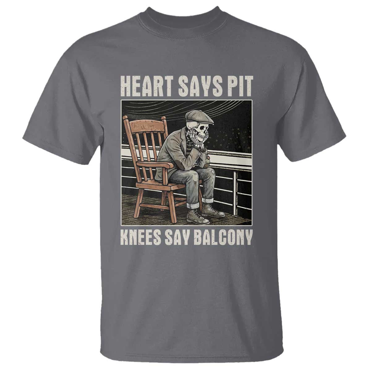 Funny Heart Says Pit Knees Say Balcony T Shirt Old Skeleton - Wonder Print Shop