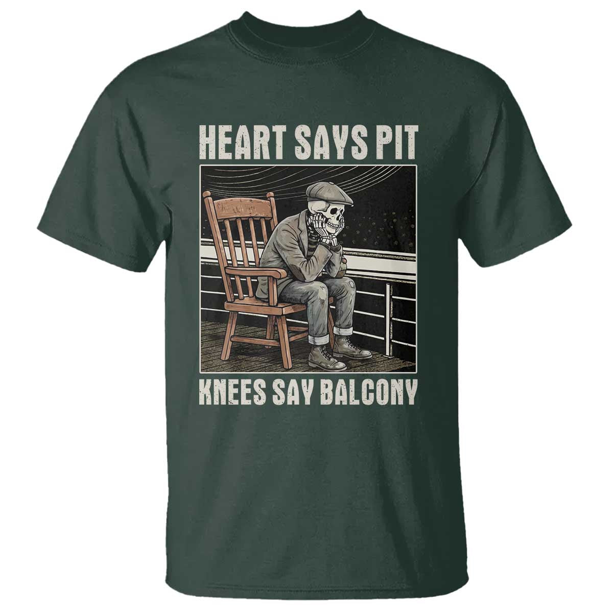 Funny Heart Says Pit Knees Say Balcony T Shirt Old Skeleton - Wonder Print Shop