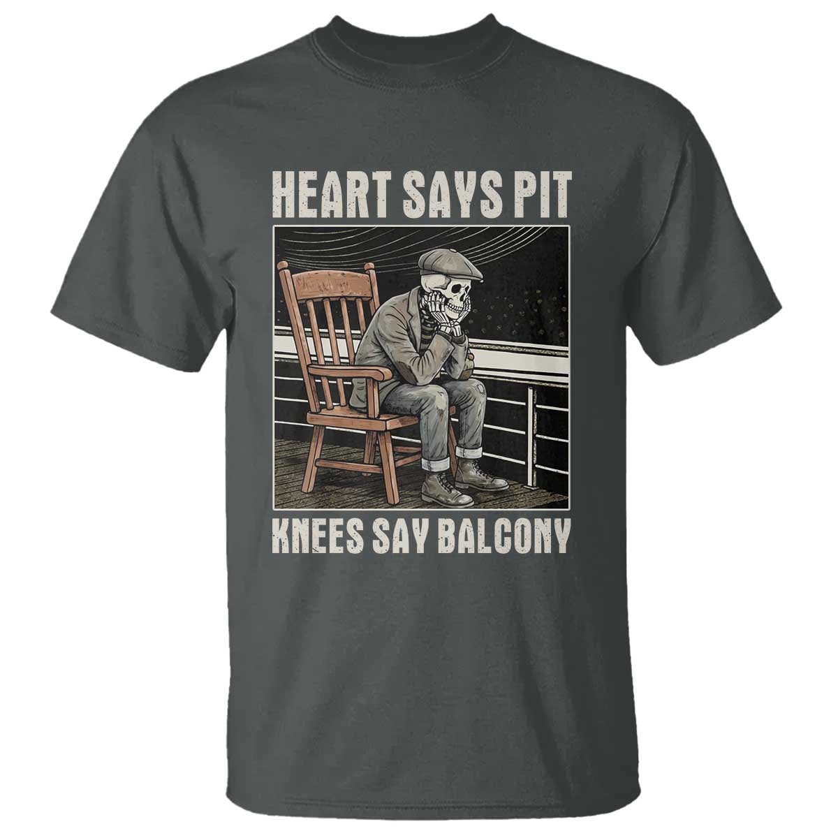 Funny Heart Says Pit Knees Say Balcony T Shirt Old Skeleton - Wonder Print Shop