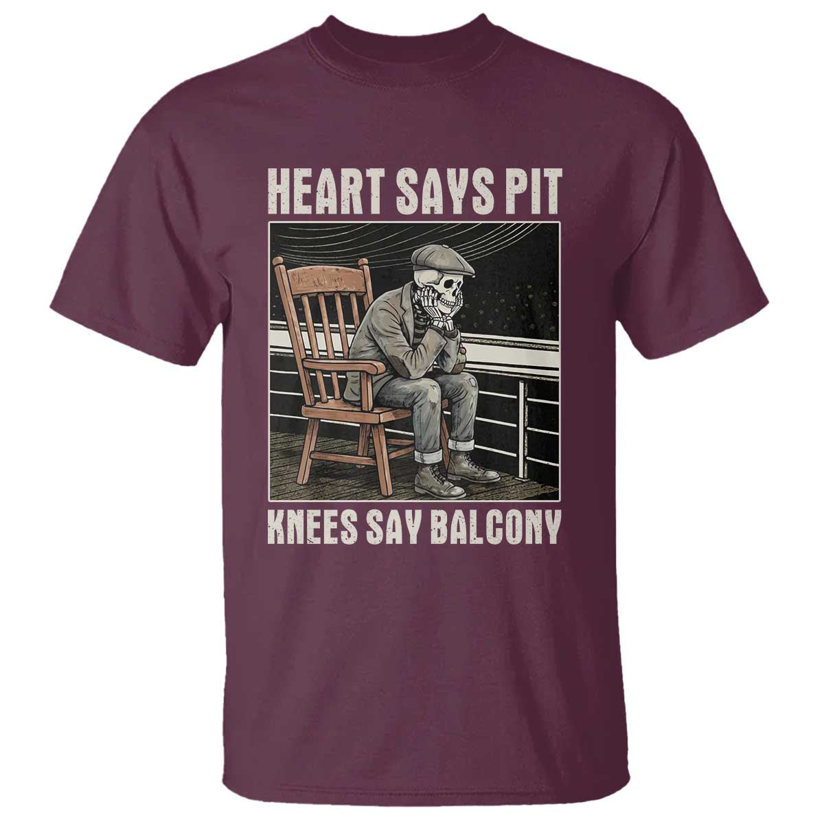 Funny Heart Says Pit Knees Say Balcony T Shirt Old Skeleton - Wonder Print Shop