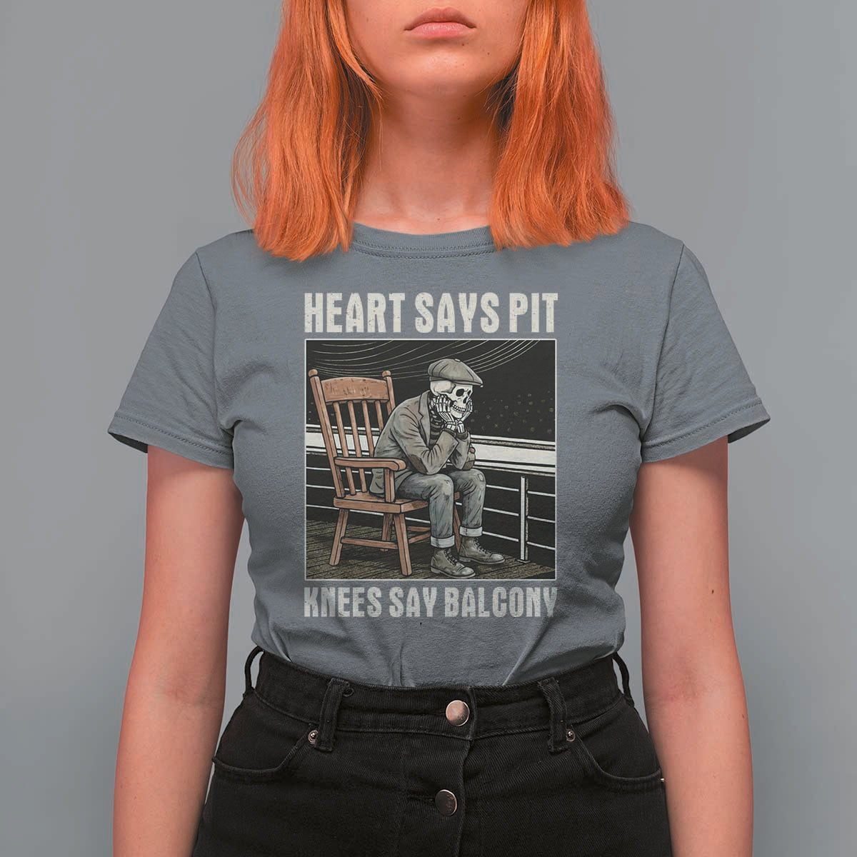Funny Heart Says Pit Knees Say Balcony T Shirt For Women Old Skeleton - Wonder Print Shop