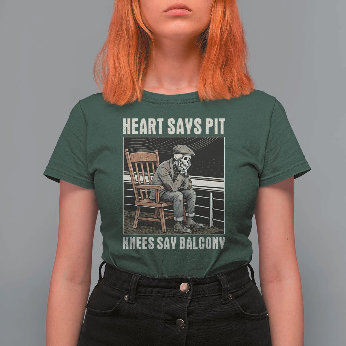 Funny Heart Says Pit Knees Say Balcony T Shirt For Women Old Skeleton - Wonder Print Shop