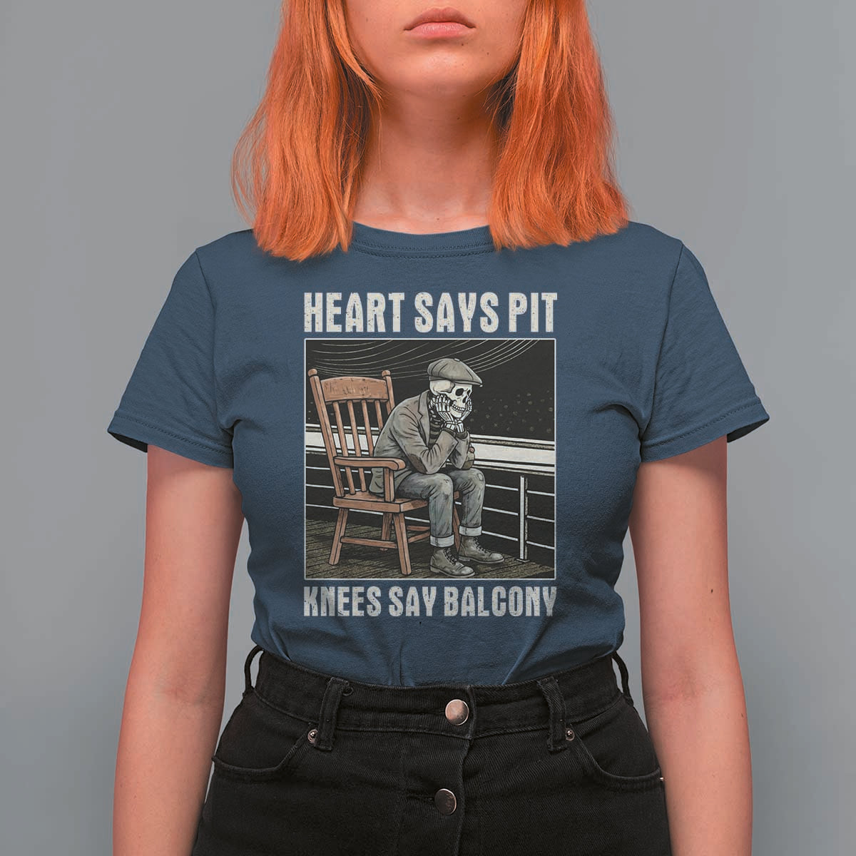 Funny Heart Says Pit Knees Say Balcony T Shirt For Women Old Skeleton - Wonder Print Shop