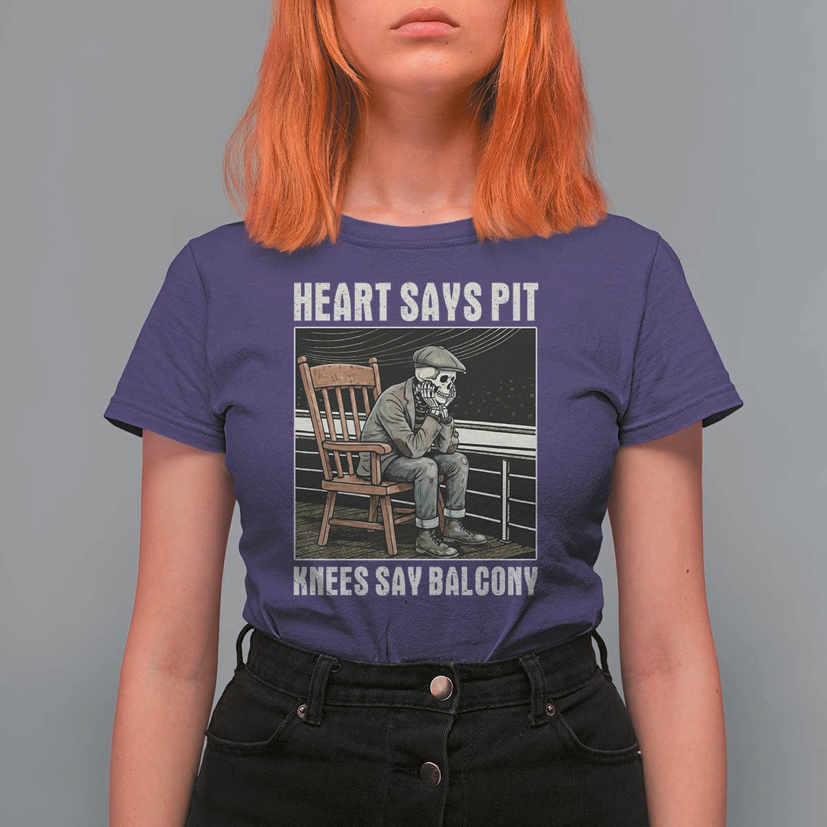 Funny Heart Says Pit Knees Say Balcony T Shirt For Women Old Skeleton - Wonder Print Shop