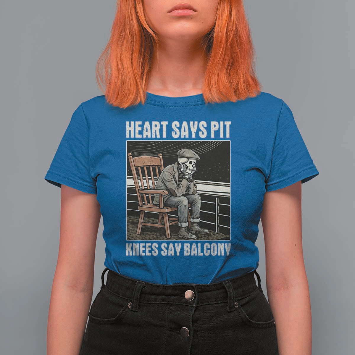Funny Heart Says Pit Knees Say Balcony T Shirt For Women Old Skeleton - Wonder Print Shop