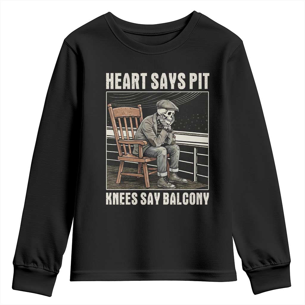 Funny Heart Says Pit Knees Say Balcony Youth Sweatshirt Old Skeleton - Wonder Print Shop