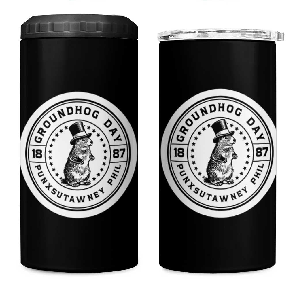 Punxsutawney Phil Groundhog Day 4 in 1 Can Cooler Tumbler Funny Woodchuck Day 1887