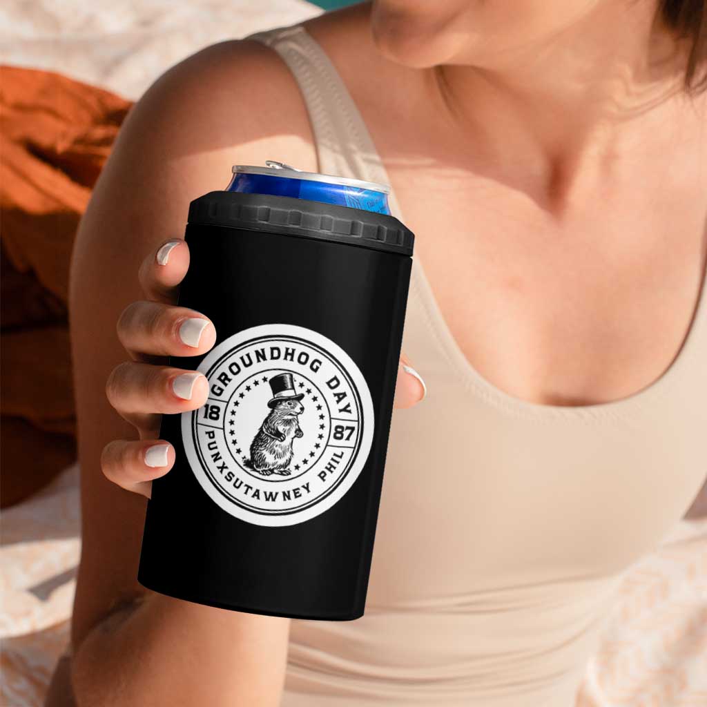 Punxsutawney Phil Groundhog Day 4 in 1 Can Cooler Tumbler Funny Woodchuck Day 1887