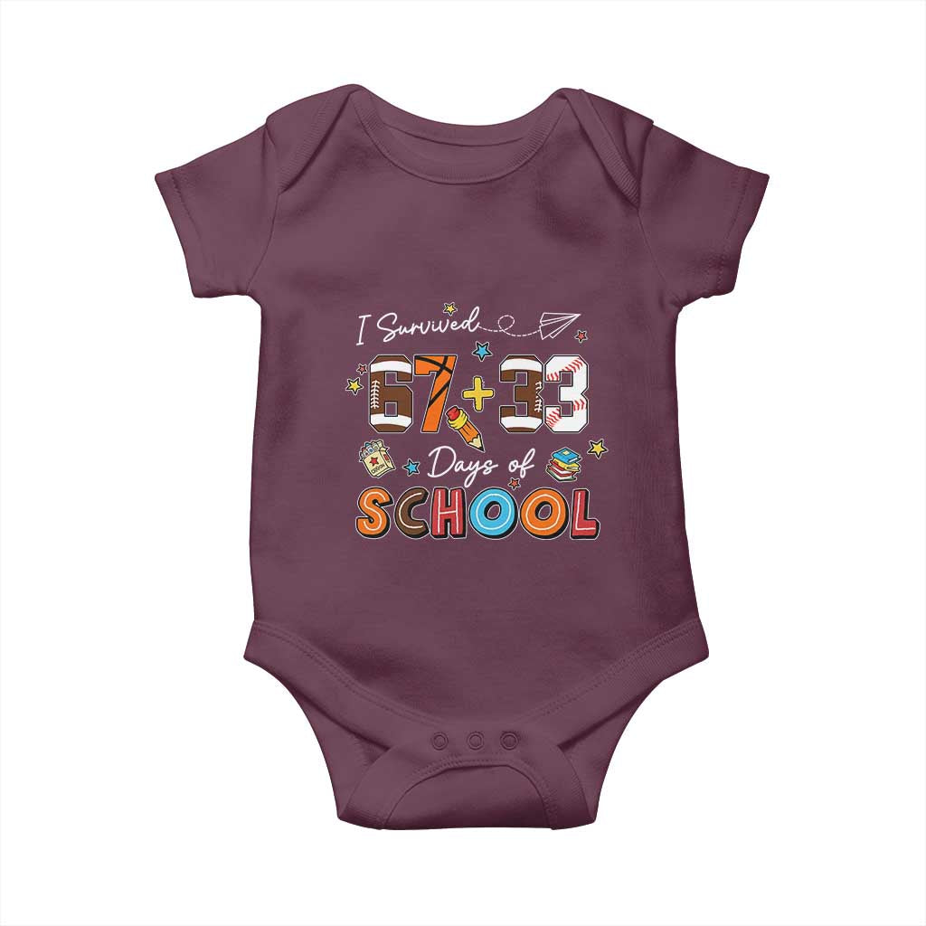 I Survived 67 33 Days Of School Baby Onesie Funny 100th Days of School 67 Sport Lover - Wonder Print Shop