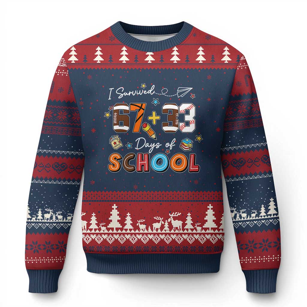 I Survived 67 33 Days Of School Ugly Christmas Sweater Funny 100th Days of School 67 Sport Lover - Wonder Print Shop