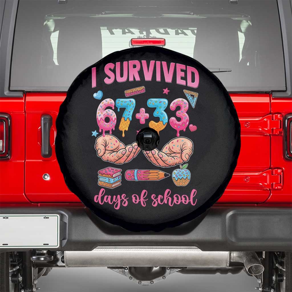 I Survived 67 33 Days Of School Spare Tire Cover Funny 100 Days of School 67 Ice Cream Drip
