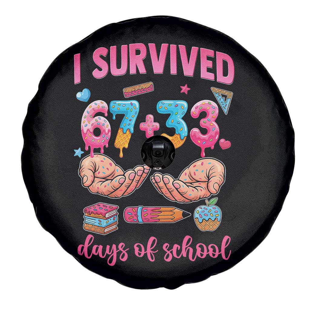 I Survived 67 33 Days Of School Spare Tire Cover Funny 100 Days of School 67 Ice Cream Drip