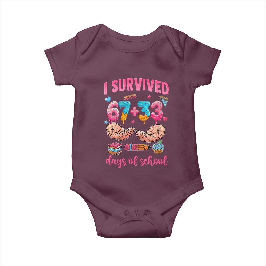 I Survived 67 33 Days Of School Baby Onesie Funny 100 Days of School 67 Ice Cream Drip - Wonder Print Shop